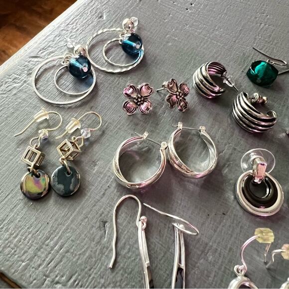 Earrings Silver Tone Beaded Hoops Lot - Picture 2 of 7